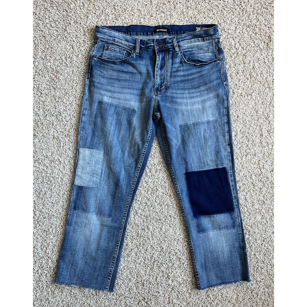 BlankNYC Jeans Womens Sz 38 Stanton Straight Stretch Patchwork‎ Designer Patches